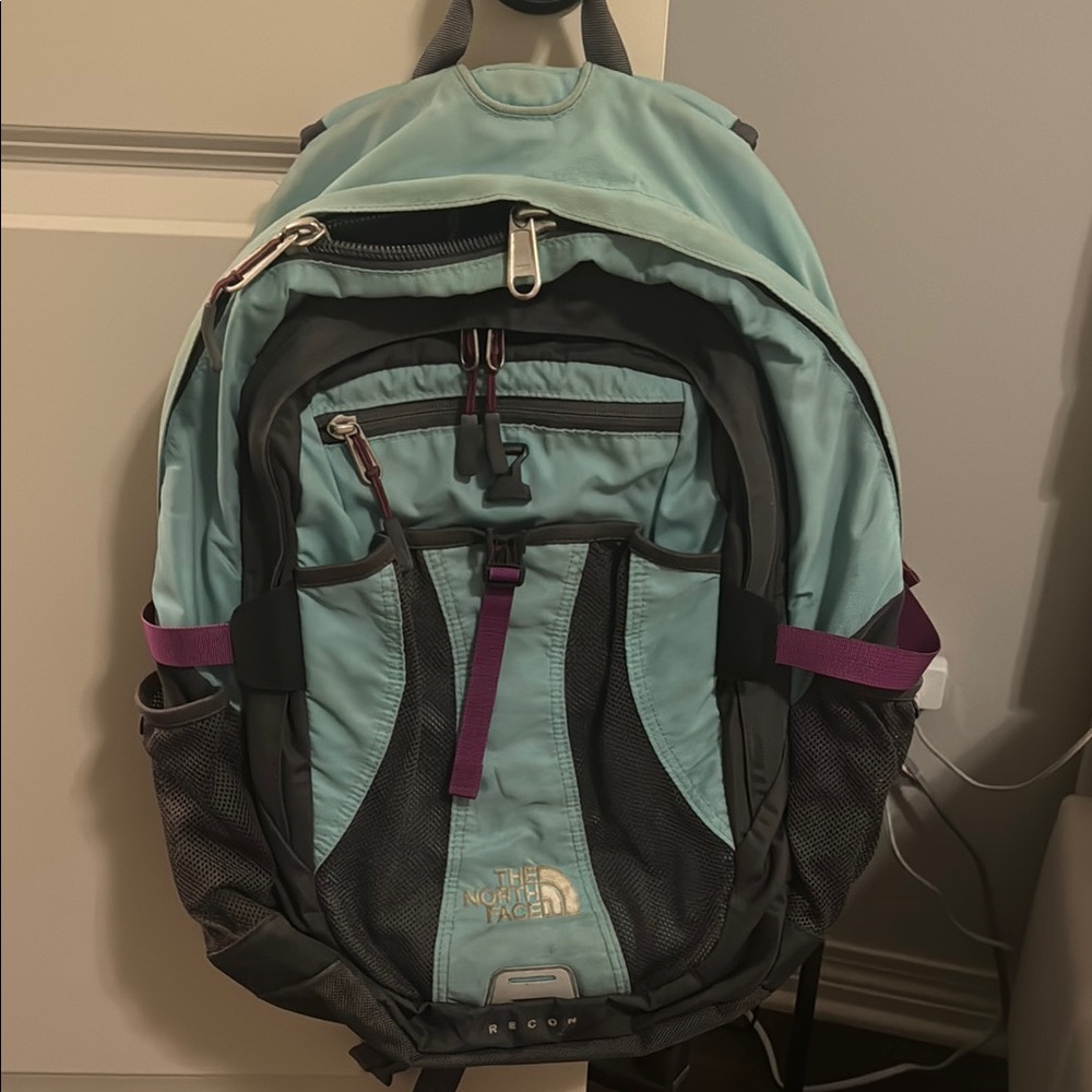 The North Face Aqua and Black Backpack